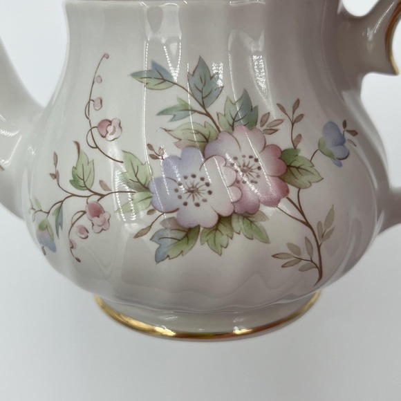 Royal Oak Mini Teapot White Floral Porcelain Gold Trim Ribbed Small Tea Pot - Picture 13 of 15